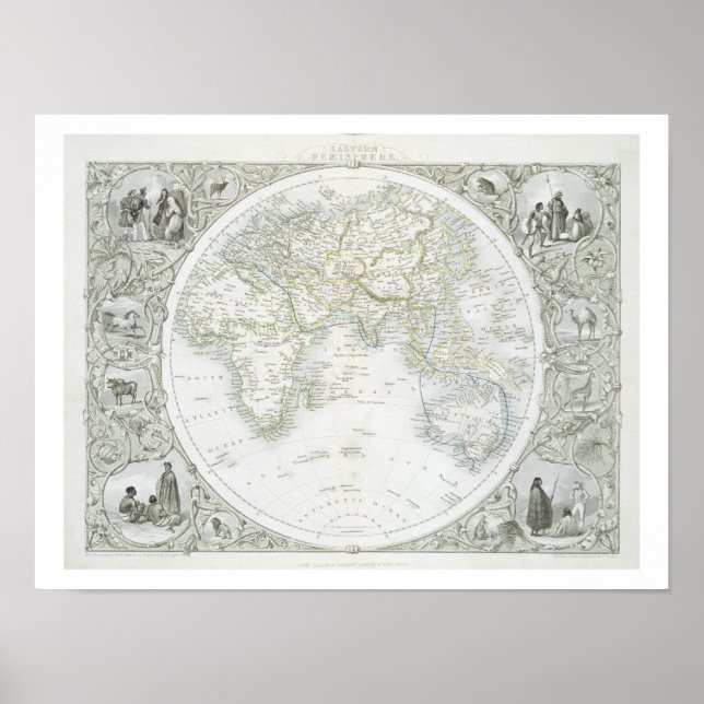 Poster Hemisfério Leste, de uma Série de Mapas Mundiais (Frente)