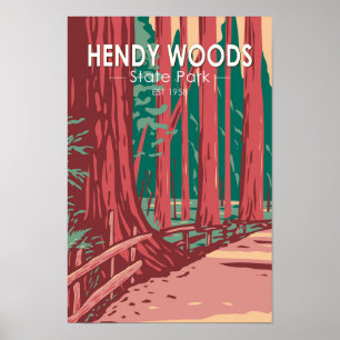 Poster Hendy Woods State Park California Crachá Vintage