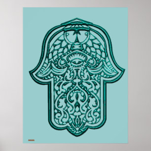 Póster Henna Hand of Hamsa (Teal)