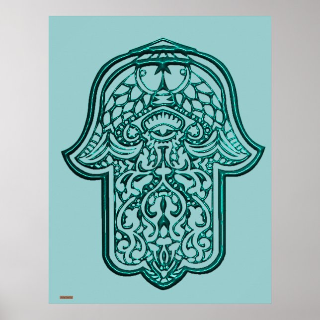 Póster Henna Hand of Hamsa (Teal) (Frente)