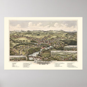 Póster Henniker, mapa panorâmico do NH - 1889