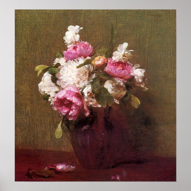 Póster Henri Fantin-Latour Peonies e Rosa (Frente)