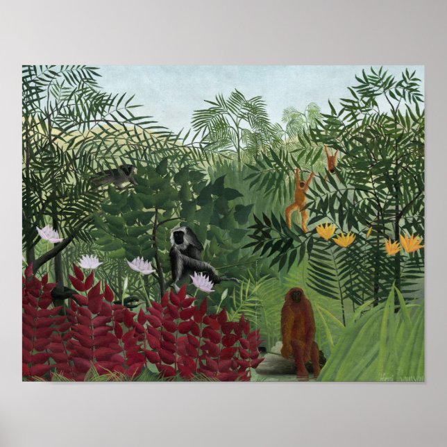Poster Henri Rousseau - Floresta Tropical com Macacos (Frente)