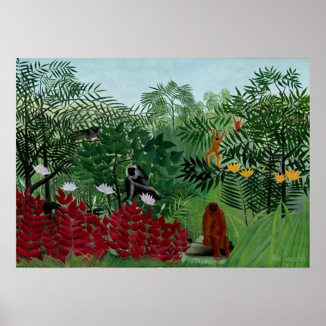 Poster Henri Rousseau - Floresta Tropical com Macacos (Frente)