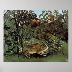 Póster Henri Rousseau - O Leão Faminto Atacando