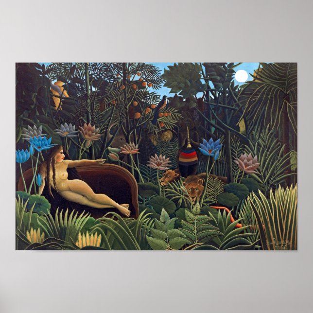 Póster Henri Rousseau O Sonho - Mulher Selvagem com Anima (Frente)
