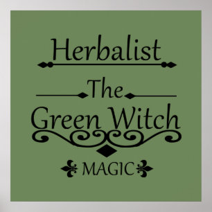 Poster herbalista da magia da bruxa verde