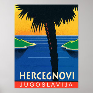 Poster Herceg Novi, viagens vintage de Montenegro,