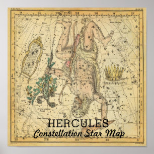 Póster Hercules Constelle Star Map Crown Lyra