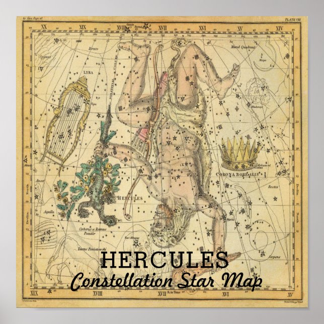 Póster Hercules Constelle Star Map Crown Lyra (Frente)