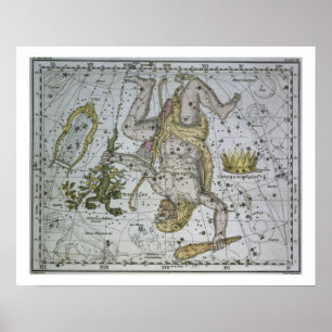 Póster Hercules, "de um atlas celestial", bar. em 1822 (