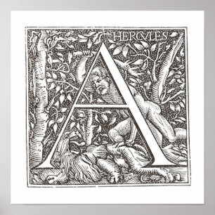 Póster Hercules que massacra o leão com letra um