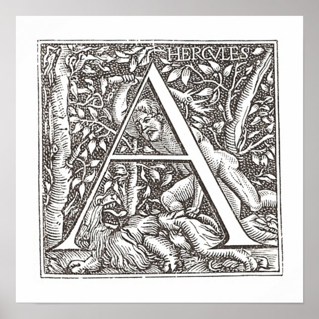 Póster Hércules tocando o leão com a letra A Monograma (Frente)