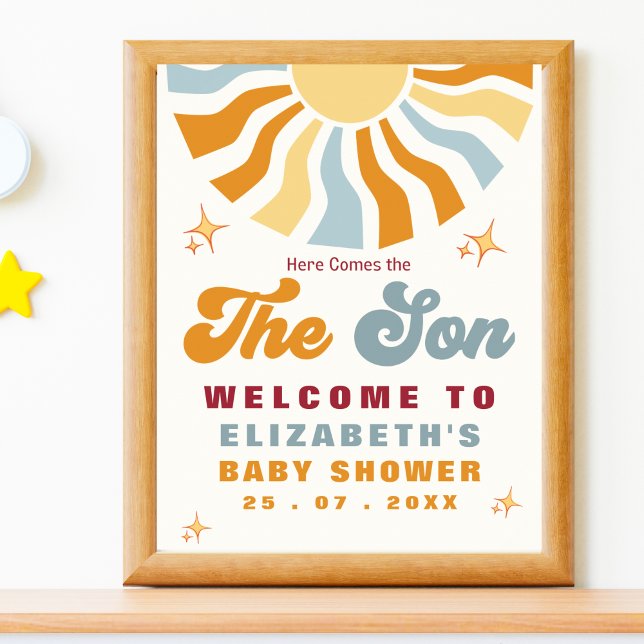 Poster Here come the son - Retro Sun Baby Shower (Criador carregado)