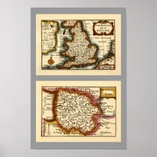 Póster Herefordshire County Map, England