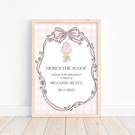 Poster Here's the Scoop Pink Ice Cream Sundae Baby Shower