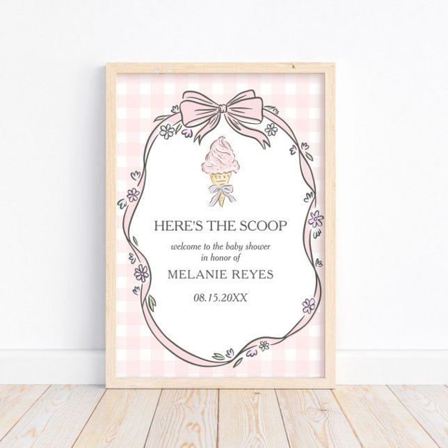 Poster Here's the Scoop Pink Ice Cream Sundae Baby Shower (Criador carregado)