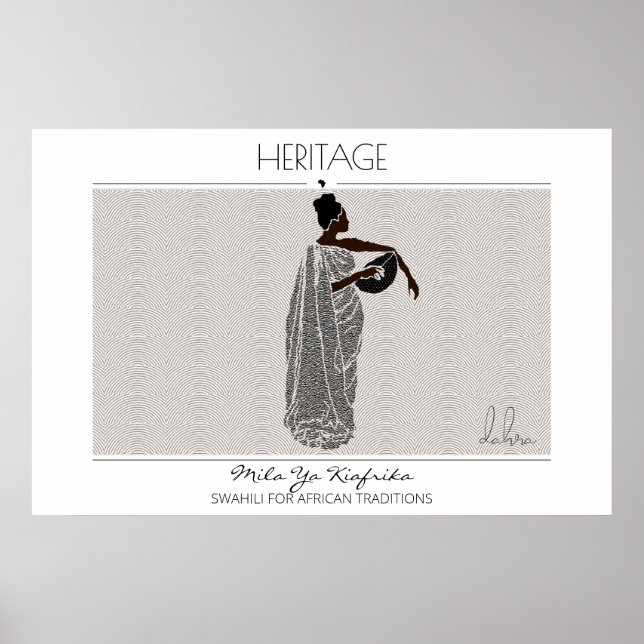 Poster Heritage African Black Woman segurando uma tigela (Frente)