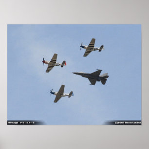 Póster Heritage Flight - P-51 Mustang and F-16 Falcon