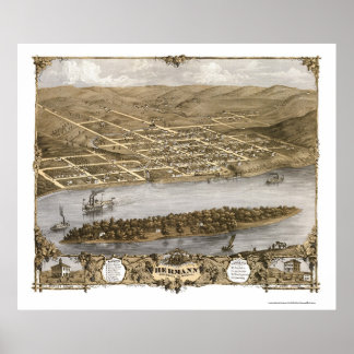 Póster Hermann, MO Mapa Panorâmico - 1869