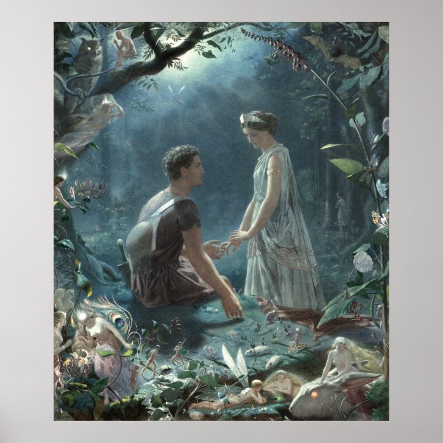 Poster Hermia Lysander e fadas Sonho Noturno de Verão (Frente)