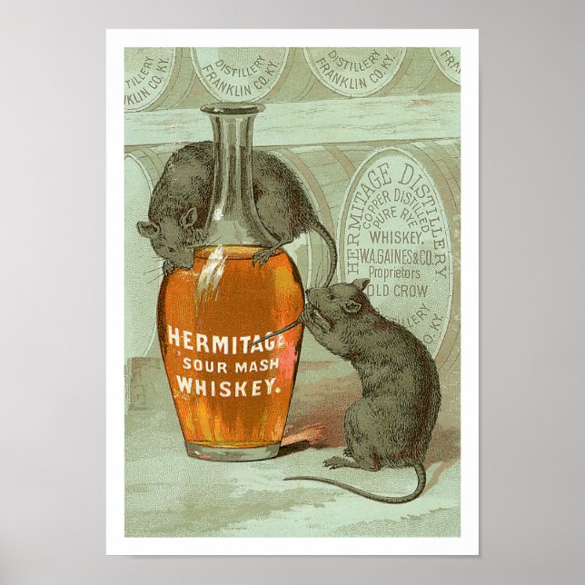 Poster Hermitage Sour Mash Whiskey e dois ratos (Frente)