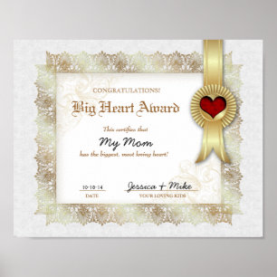 Póster Hero Heart Prêmio Certificate Best Mãe