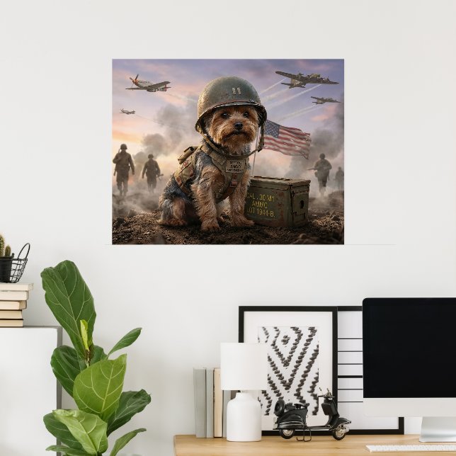 Poster Heroic Yorkie "Corporal Smoky" WWII Military Art  (Escritório em casa)