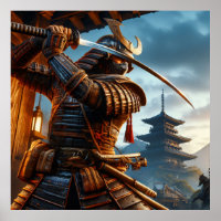 Heroica Ouro Epic Samurai Warrior Arte Digital