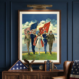 Póster Heróis Patrióticos Vintage, Pessoal Militar Orgulh