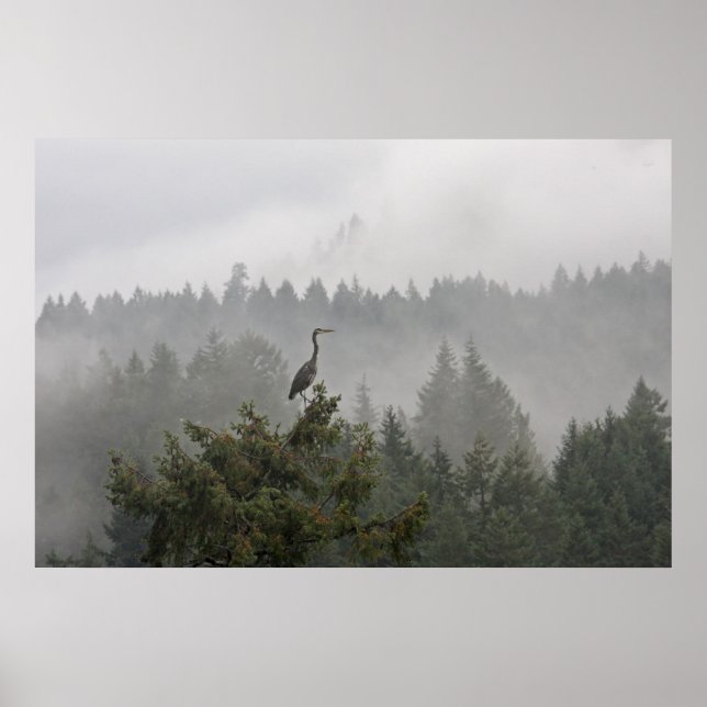 Póster Heron em uma paisagem Mistura (Frente)
