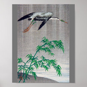 Poster Heron Voando em Chuva, Watanabe Seitei