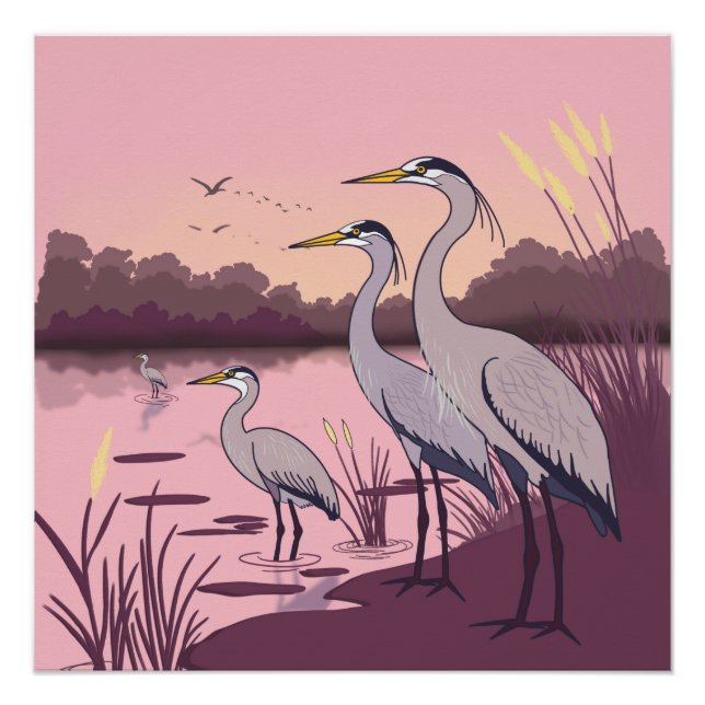 Póster Herons by the Lake (Frente)