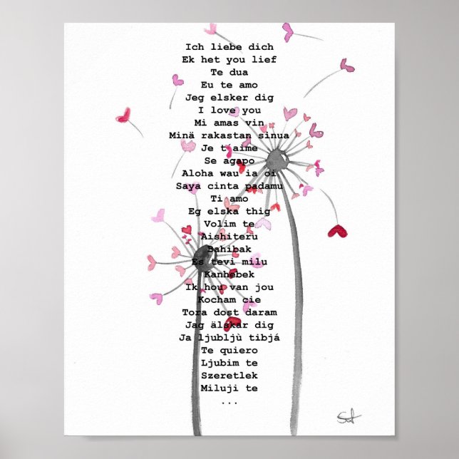 Poster Herz Geschenk Liebe Kunst Pusteblume Hochzeit (Frente)