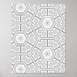 Poster Hexagon Tile Coloring Page Floral Geometric Art