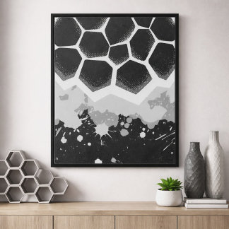 Poster Hexagonal Pattern with Gray Paint Splashes