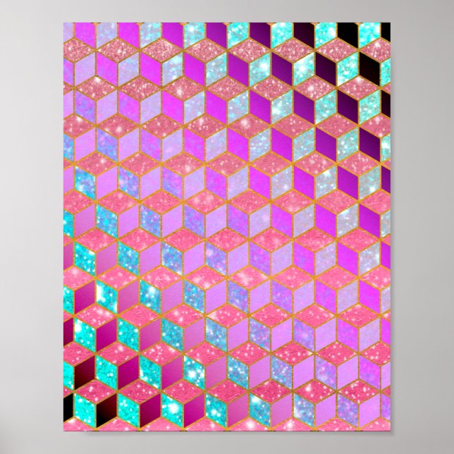 Poster Hexágono Dourado em Forma de Diamante em Pastel (Frente)