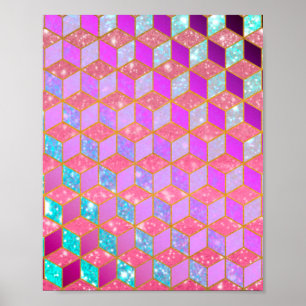 Poster Hexágono Dourado em Forma de Diamante em Pastel V