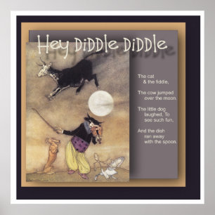 Poster Hey Diddle Diddle a rima de berçário