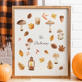 Poster Hi Autumn Wall Art – Cozy Fall Print with Mushroom