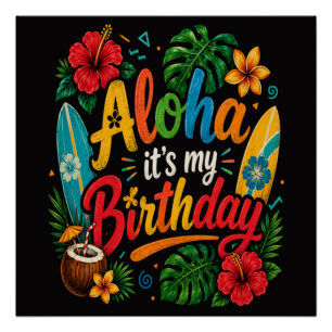 Póster Hibisco de Aniversário Aloha Havaí