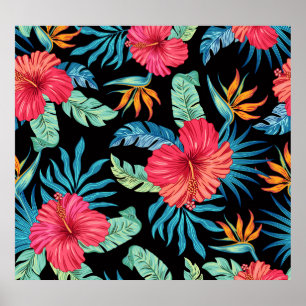 Poster hibisco editável, padrão floral vintage