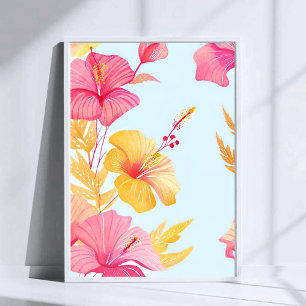 Poster Hibisco Lindo   Aquarela de Flor Tropical