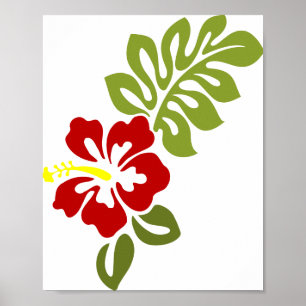 Poster Hibiscus Blossom Leaf Red Blooming Nature