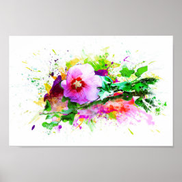 Poster Hibiscus Flower, hibisco flor Watercolor,