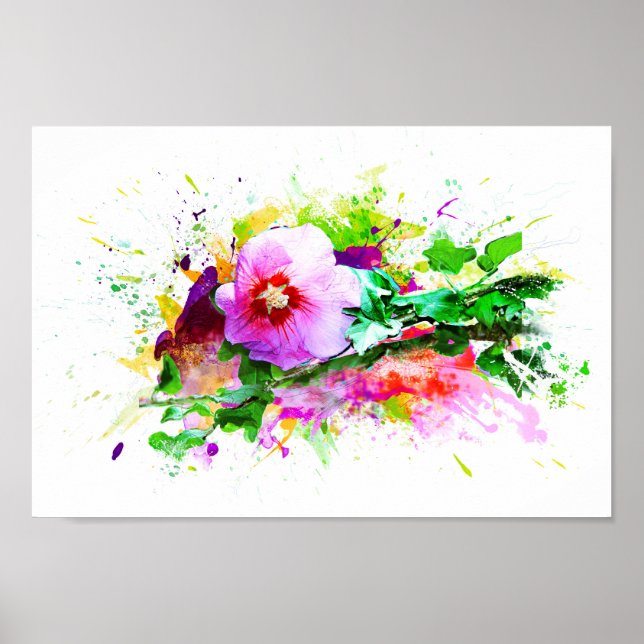 Poster Hibiscus Flower, hibisco flor Watercolor, (Frente)