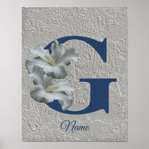 Poster Hibiscus Flower Monograma Inicial G Seu Nome   