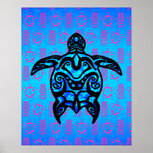 Poster Hibiscus tribal da tartaruga