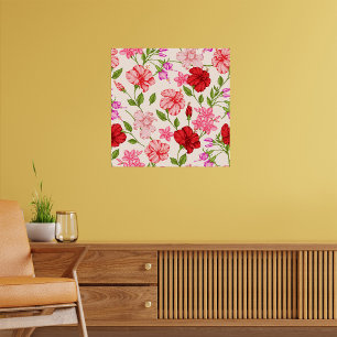 Poster Hibiscus Tropical e Plumeria Padrão Floral
