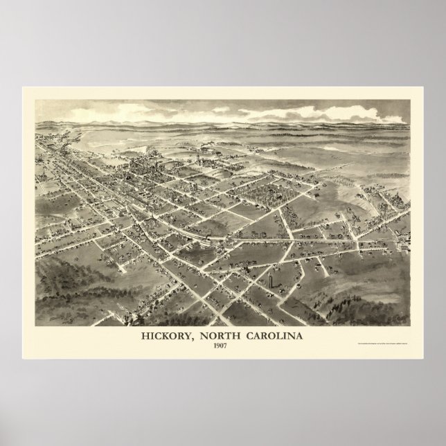 Póster Hickory, NC Panorâmica - 1907 (Frente)